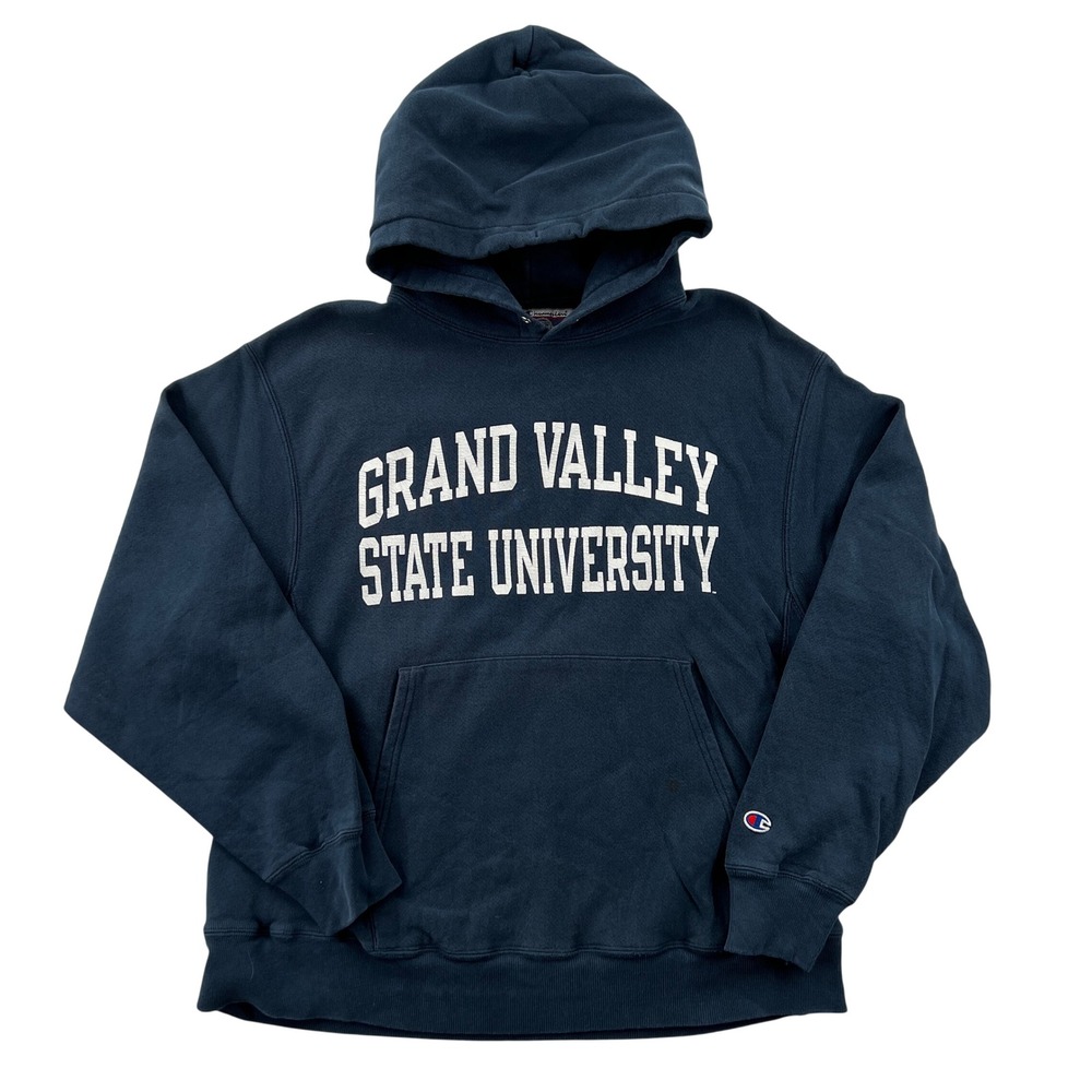Vintage Champion Reverse Weave Grand‎ Valley State Hoodie Mens Medium Blue GVSU